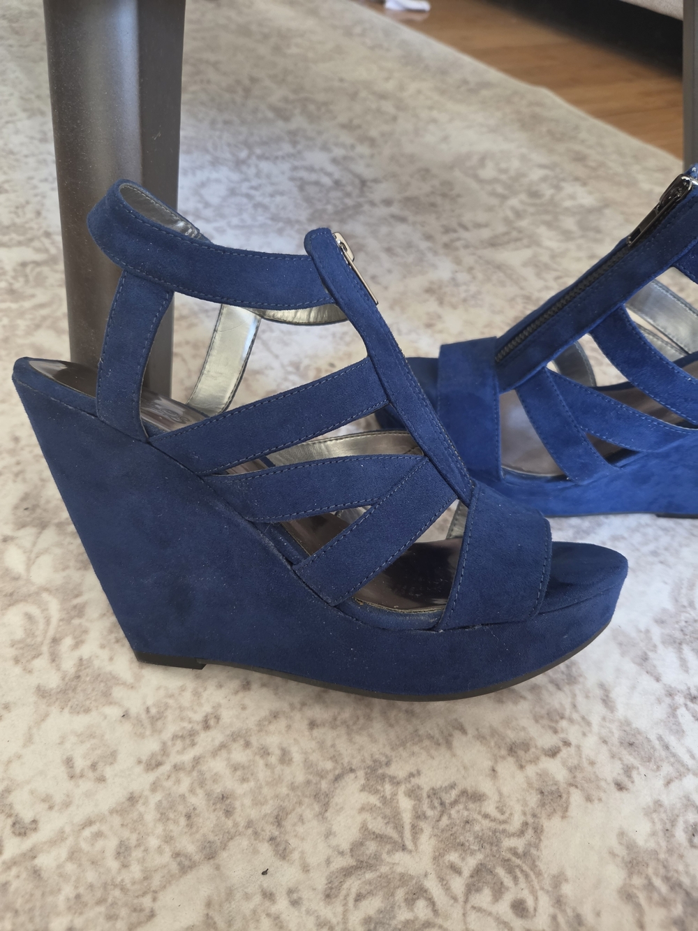 Carlos By Carlos Santana Women's Blue Suede Wedge Sandals SIZE 8